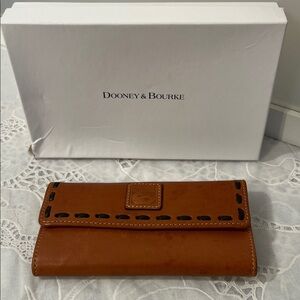 Dooney & Bourke Brown Leather Checkbook Wallet